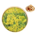 Round golden brooch with yellow canola flower pattern and butterfly clasp back - Gold Brooch (C3163-1)