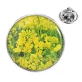 Silver round rapeseed flower brooch with vibrant yellow floral pattern and butterfly clutch - Silver Brooch (C3163-2)