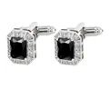 Gemelos octogonales de plata con piedra negra y halo de circonitas blancas para hombre - Estilo Rectángulo Octogonal Piedra Negra Plata (P1120-2)