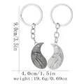 Detailed dimensions of dragon pattern yin yang pendant keychains in silver finish - Dragon Puzzle Keychain Set (D1427)