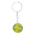 Silver metal keychain featuring a round pendant with a realistic yellow rapeseed flower design - Silver Keychain (D1425-2)