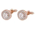 Rose gold round cufflinks featuring clear cubic zirconia in a classic bullet back design - Rose Gold White Diamond Round Style (P1121-2)