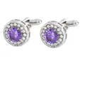 Elegant men's silver cufflinks featuring round purple zircon in a halo setting - Silver Purple Stone Round Style (P1121-5)