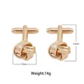 Polished gold twist knot cufflinks for men's shirts featuring classic T-bar design - Gold Rope Knot Style (P1086-2)
