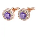 Elegant rose gold round cufflinks with purple center stone and white diamond halo - Rose Gold Purple Stone Round Style (P1121-6)