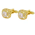 Men's luxury gold-plated cufflinks with central clear zircon and geometric hollow design - Gold White Stone Square Style (P1122-1)