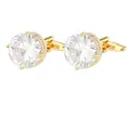 Elegant gold round cufflinks featuring large clear zircon and micro-pave crystals - Gold Transparent Style