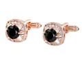 Rose gold cufflinks with a round faceted black zircon center and micro-pave detailing - Rose Gold Black Stone Square Style (P1122-3)