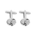 Boutons de manchette nœud argenté poli avec texture tressée et fermoir pivotant - Style Nœud Enveloppé Argenté (P1092-1)