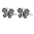 Boutons de manchette papillon en argent avec zircons noirs pour chemises de cérémonie - Noir