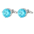 Silver cufflinks with round sky blue zircon stones and crystal accents for men - P1129-2 / Copper