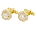 Gold-plated pear-shaped cufflinks featuring a central stone and halo of crystals - Gold White Stone Teardrop Style (P1123-1)