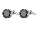 Elegant men's silver cufflinks featuring round black onyx stones with four-prong setting - Silver Black Style