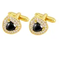 Luxurious gold-tone cufflinks with black triangle stones and double-layered zircon pave - Gold Black Stone Triangle Style (P1123-2)