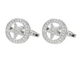 Silver round cufflinks with star pattern and shimmering clear zircon insets - Silver White Rhinestone