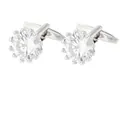 Silver mens cufflinks set with large round faceted crystal in a crown setting - Clear Stone Silver Base (P1128-1)