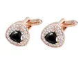 Elegant rose gold cufflinks with triangle cut black stone and micro paved crystal halo - Rose Gold Black Stone Triangle Style (P1123-3)