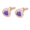 Rose gold cufflinks with a triangular purple gemstone and white zircon micro-inlay - Rose Gold Purple Stone Triangle Style (P1123-4)
