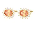 Boutons de manchette dorés de luxe avec grands cristaux orange et halo de diamants clairs - Orange métallisé