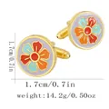French style gold cufflinks for men featuring a colorful vintage floral enamel pattern - Colorful Floral Style (B1628)