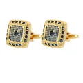 Gemelli quadrati di lusso placcati in oro con zirconi blu per camicie francesi - Base Dorata Pietra Blu (P1133-3)