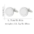 Silver round cufflinks with white enamel face and knurled edges for men's formal shirts - Simple Round Style (B1624) / Silver
