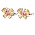 Boutons de manchette papillon élégants avec cristaux orange et finition en métal argenté - Orange