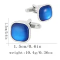 Square silver cufflinks with deep blue crystal center for men's business shirts - Square Blue Stone Style / Blue (B1625)