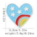 Rainbow heart enamel pin badge with star and sky motif on silver alloy base - Light Blue Star Rainbow (C3187-2)