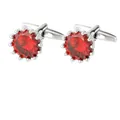 Silver cuff links featuring round red crystals in elegant crown multi-claw settings - Red Stone Silver Base (P1128-2)