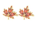 Golden maple leaf cufflinks with red rhinestones and polished finish for men - One Pair / Gold Red (P1126-2)