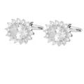 Boutons de manchette argentés avec cristal ovale transparent et entourage diamant - Blanc Argenté