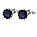 Silver cufflinks with round dark blue faceted crystal in crown setting for men - Blue Stone Silver Base (P1128-3)