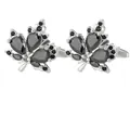 Elegant men's silver maple leaf cufflinks with black gemstones for French shirts - One Pair / Silver Black (P1126-3)