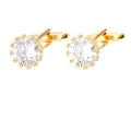 Elegant men's gold plated round crystal cufflinks with crown setting and T-bar back - Clear Stone Gold Base (P1128-4)