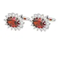Boutons de manchette argentés avec cristal rouge ovale et zircons blancs brillants - Rouge Argent