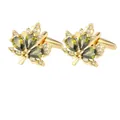 Golden maple leaf cufflinks for men featuring emerald green gems and zircon accents - One Pair / Gold Green (P1126-4)