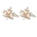 Boutons de manchette feuille d'érable avec cristaux champagne et base en argent - Une Paire / Argent Champagne (P1126-5)
