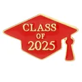 Class of 2025 graduation cap brooch in red enamel with gold finish metal trim - Red Mortarboard (C3215-1)