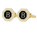 Gemelos octogonales chapados en oro con esmalte negro y letra B central - Letra B (P1124-B)