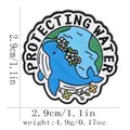 Badge émaillé rond baleine Protect Water de 2,9 cm de diamètre et 4,9 g de poids - Style Baleine Bleue (C3213-1)