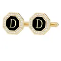 Gemelos dorados octogonales con esmalte negro y grabado de la letra D brillante - Letra D (P1124-D)