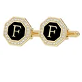 Gemelos octogonales dorados con esmalte negro, cristales y la letra F dorada - Letra F (P1124-F)