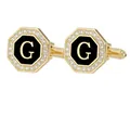 Gemelos octogonales dorados con esmalte negro y letra G incrustada de circón brillante - Letra G (P1124-G)