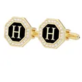 Gemelos octogonales dorados con esmalte negro y diseño de la letra H elegante - Letra H (P1124-H)