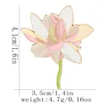 Pink lotus flower enamel brooch with gold edges and dimensions in centimeters and inches - Lotus Flower Style (C3218-1)