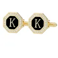 Gemelos dorados octogonales con esmalte negro y letra K con circonitas - Letra K (P1124-K)