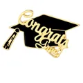 Enamel graduation pin featuring a black doctoral cap with gold Congrats Grad text - Black Congrats Mortarboard (C3215-6)