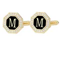 Gemelos octogonales dorados con esmalte negro y detalle de la letra M grabada - Letra M (P1124-M)