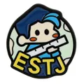 Round enamel ESTJ MBTI personality badge with cartoon character in blue and green - ESTJ Executive Style (C3205-2)